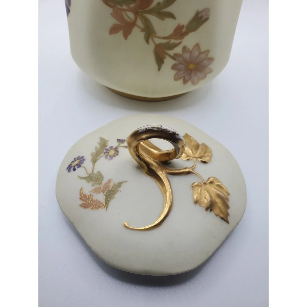 Vintage Bisque Biscuit  Cookie Jar Gold Gilt Flowers